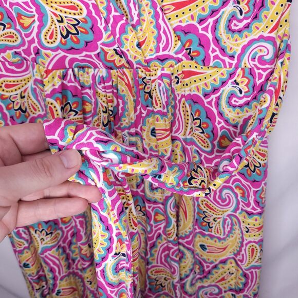Boden Dress 6P Paisely Pink, Yellow Faux Wrap Evangeline Waist Tie AOP - Picture 5 of 12